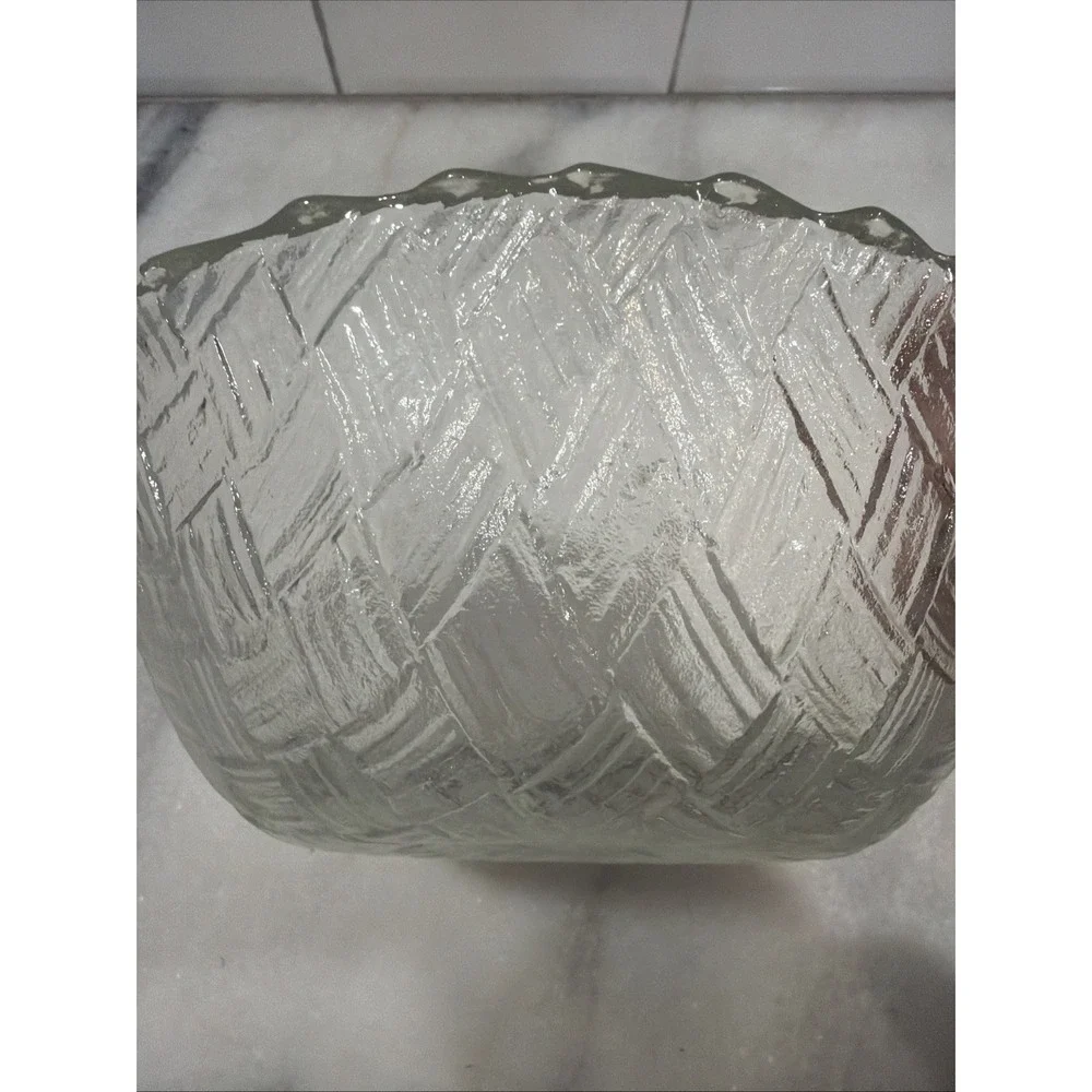 Vintage Indiana Glass Clear Weavetex Large Salad Serving Dish 9